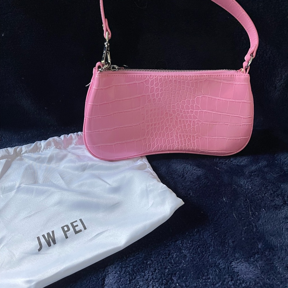 JW PEI Pink Croc-Texture Shoulder Bag